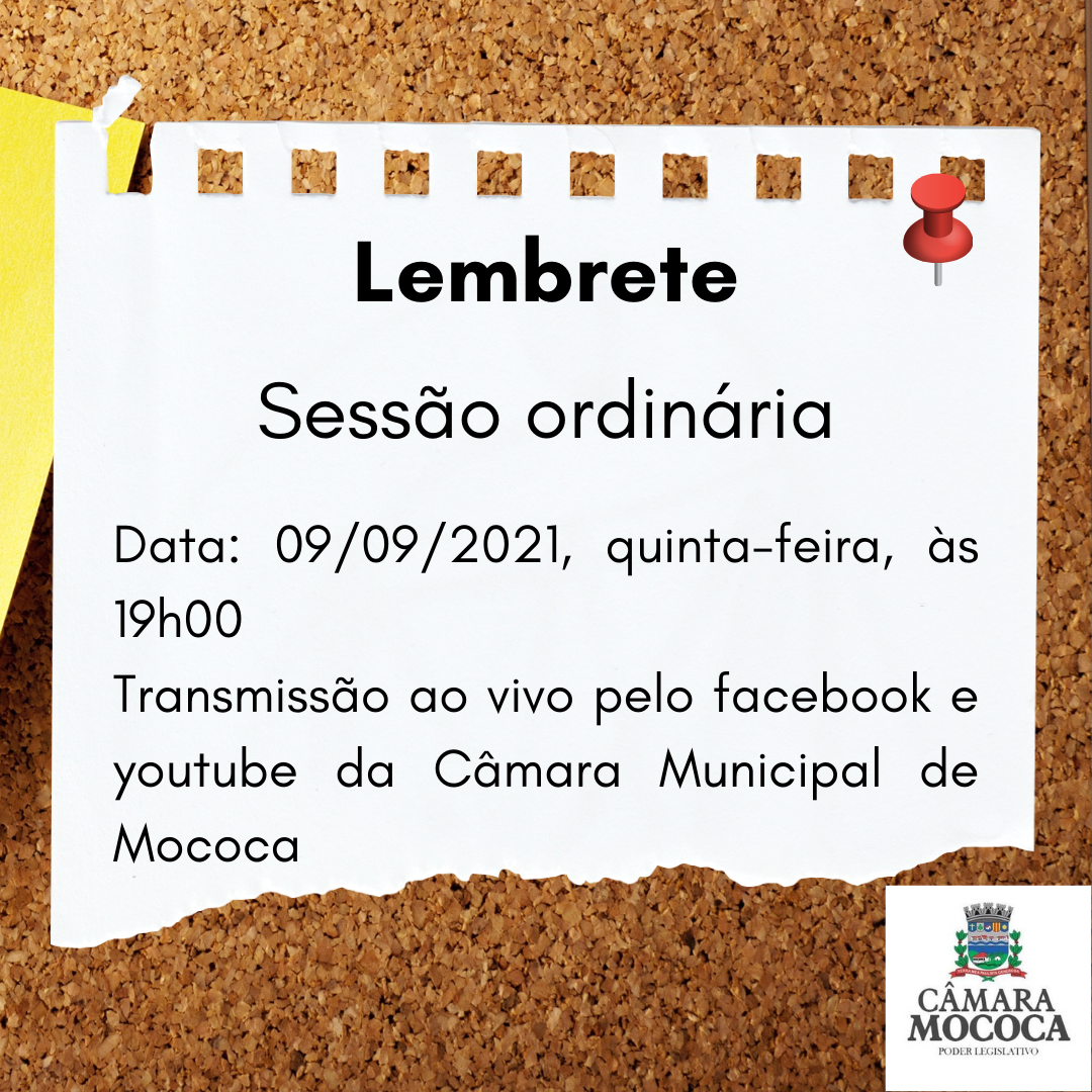 Sessão ordinária será amanhã, 9 de setembro, às 19h00