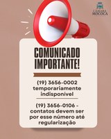 Telefone principal da Câmara Municipal de Mococa, (19) 3656-0002, está temporariamente indisponível.